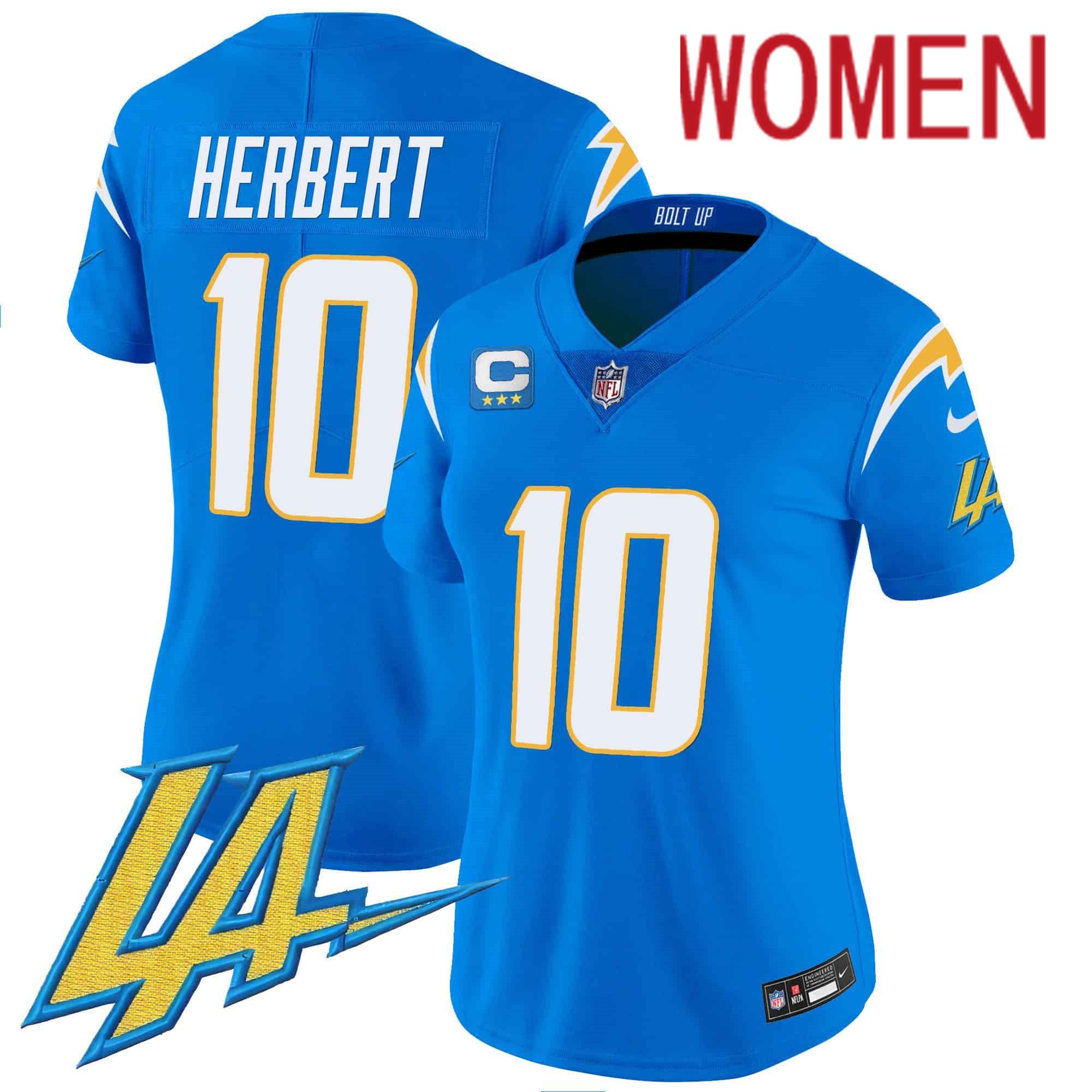 Women Los Angeles Chargers #10 Herbert Light Blue 2024 Nike Vapor Limited NFL Jersey style 1->women nfl jersey->Women Jersey